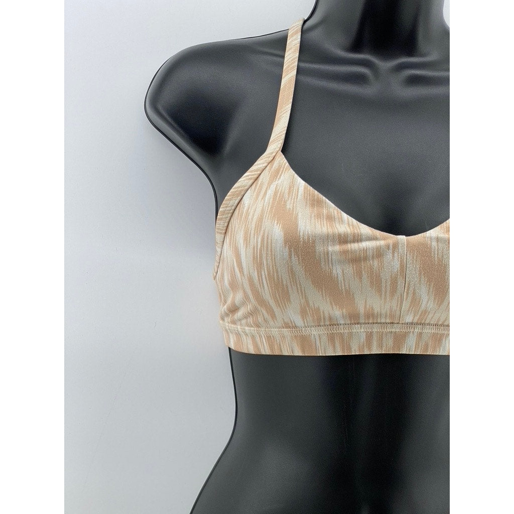 FLEO Women's Tan-White Printed V-Neck Racerback Spaghetti Strap Sports Bra SZ S