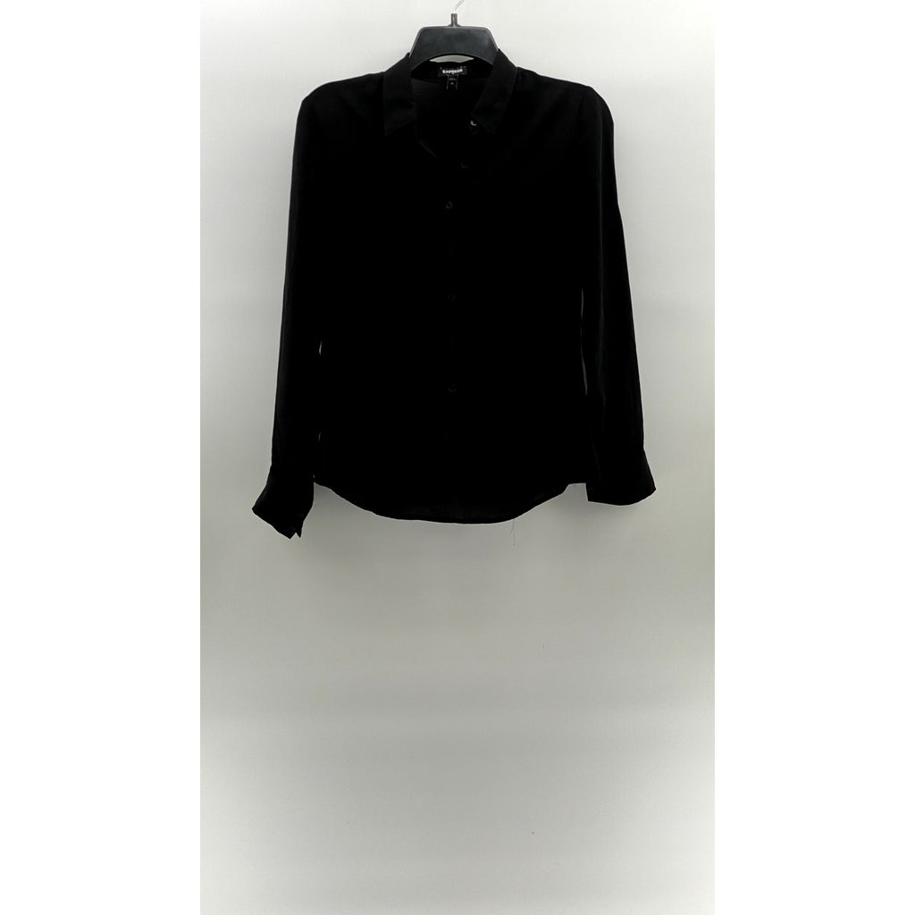 EXPRESS Women's Black Solid Regular-Fit Button-Up Long Sleeve Top SZ XS
