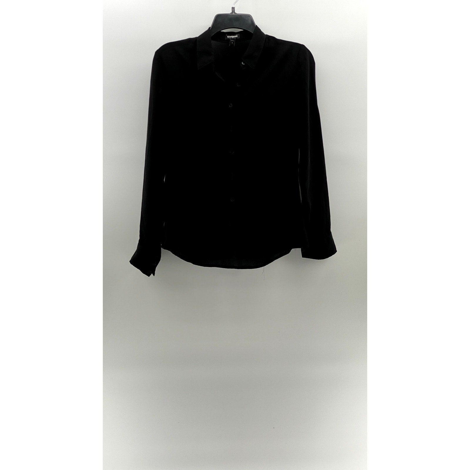 EXPRESS Women's Black Solid Regular-Fit Button-Up Long Sleeve Top SZ XS