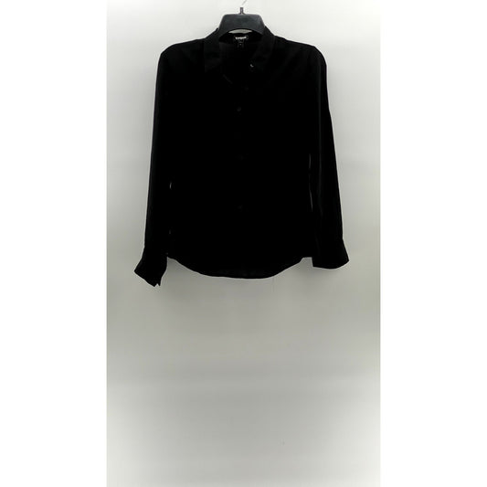 EXPRESS Women's Black Solid Regular-Fit Button-Up Long Sleeve Top SZ XS