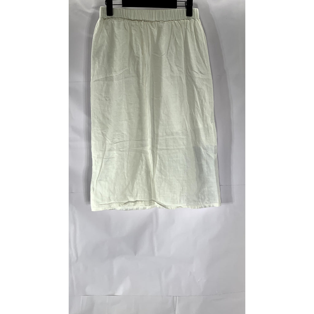SHEIN Women's White Button-Front Slit Knee-Length Straight Skirt SZ S