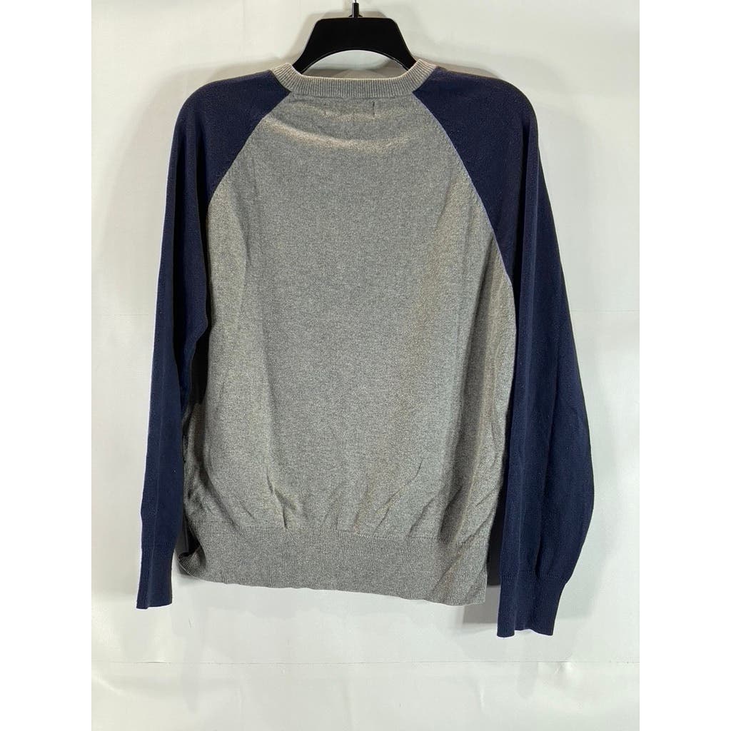 J.CREW Men's Gray/Navy Crewneck Colorblock Long Sleeve Pullover Sweater SZ M