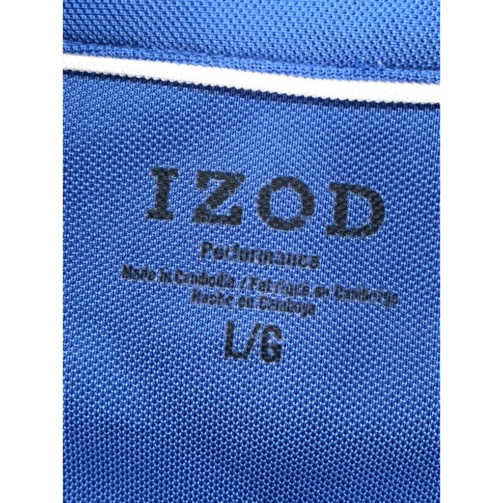 IZOD Men's Navy Blue Striped Textured Long Sleeve Polo Shirt SZ L
