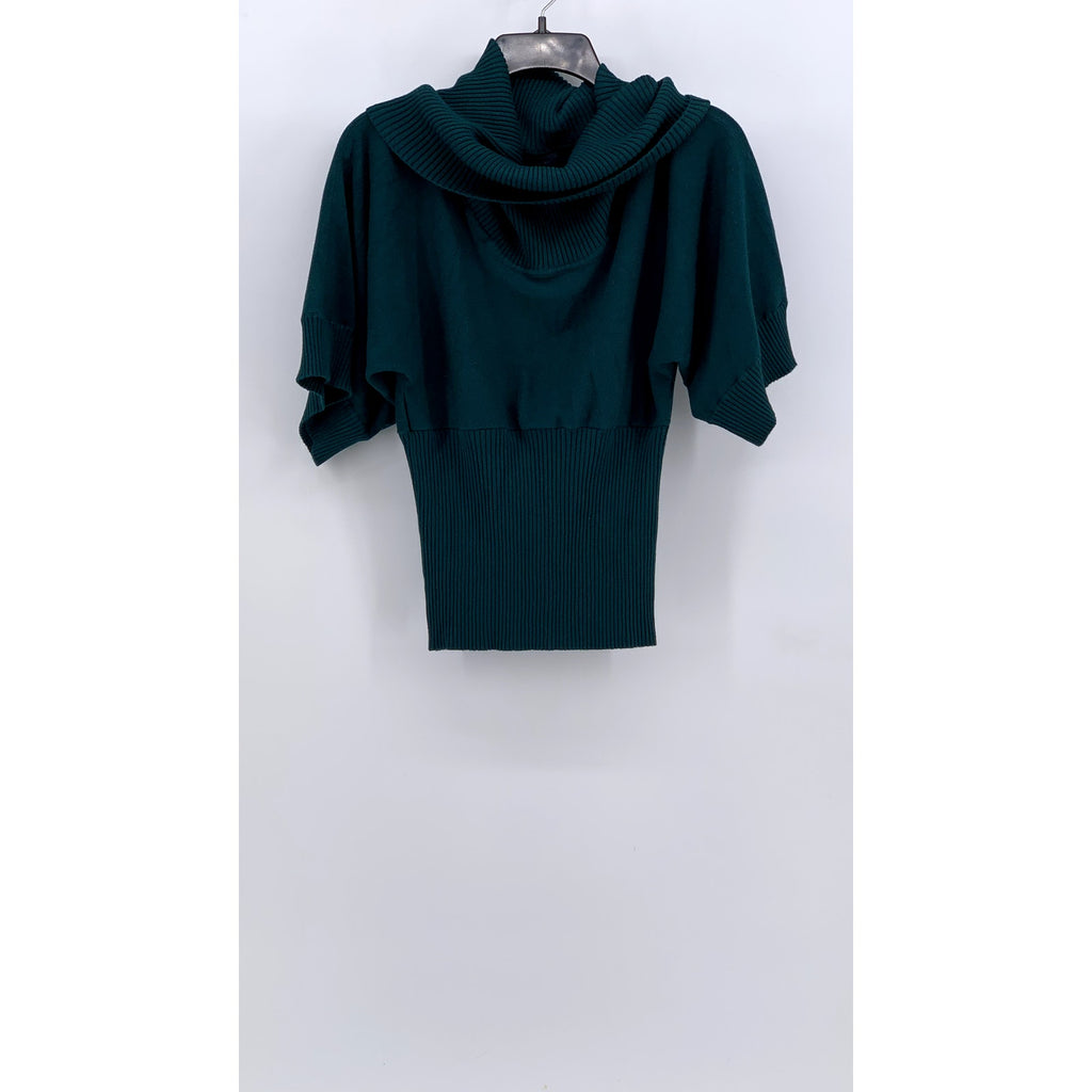 SPENSE Women's Dark Green Fold-Over Neck Short Sleeve Sweater Top SZ S