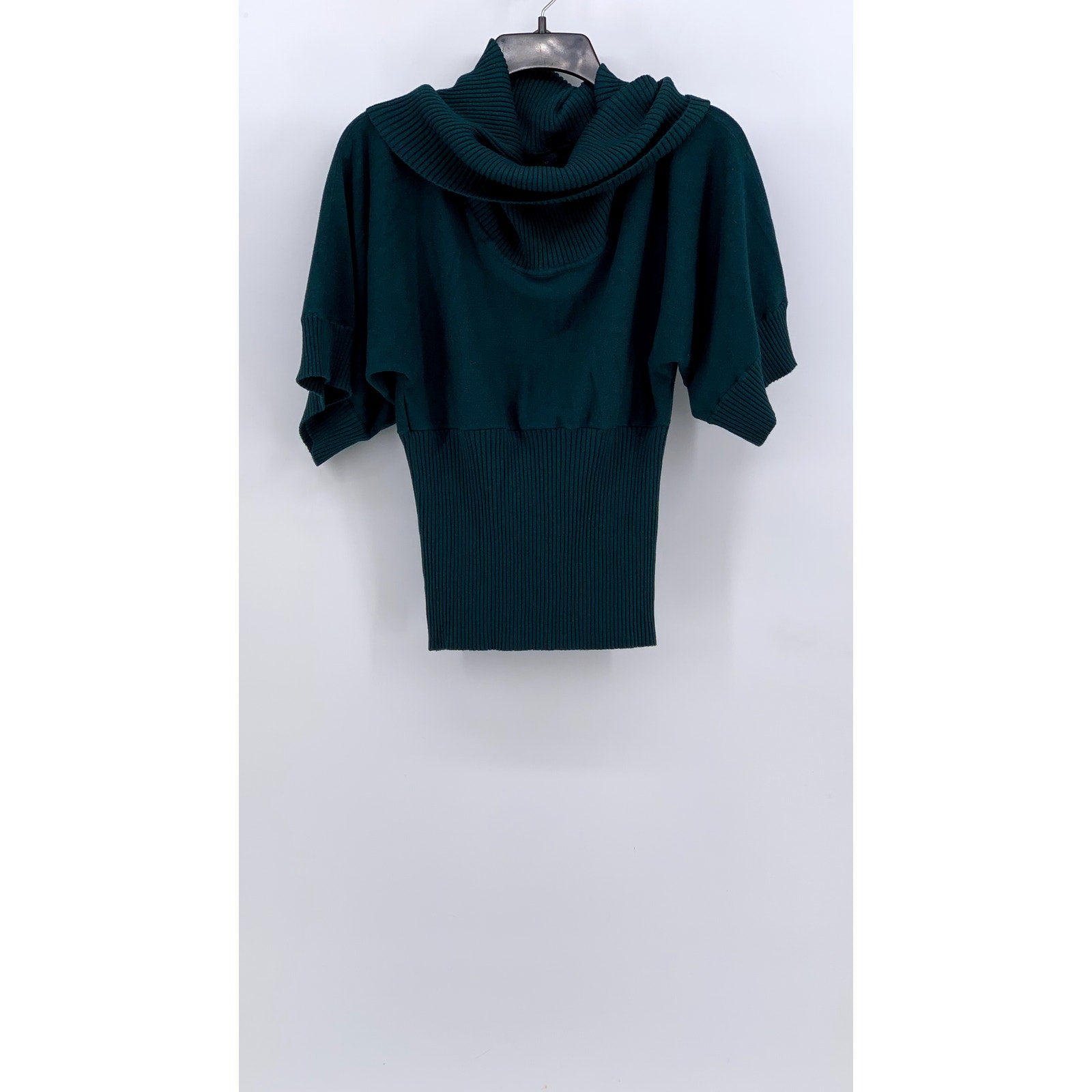 SPENSE Women's Dark Green Fold-Over Neck Short Sleeve Sweater Top SZ S