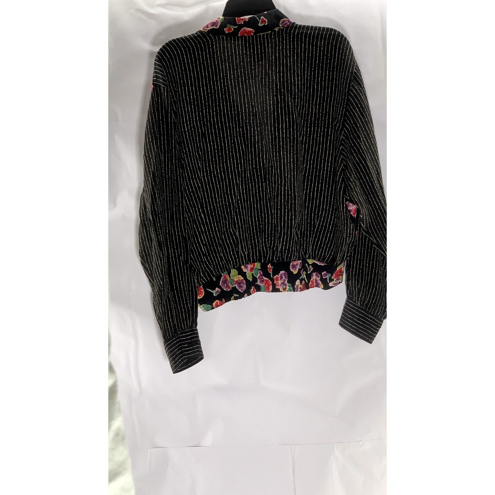 CAROLE LITTLE Women's Vintage Black Floral Pinstripe Two-Button Blazer SZ 8