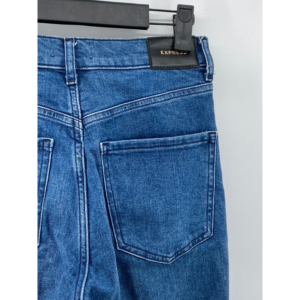 EXPRESS Women's Blue Medium Wash Denim High-Rise Mom Jeans SZ 00