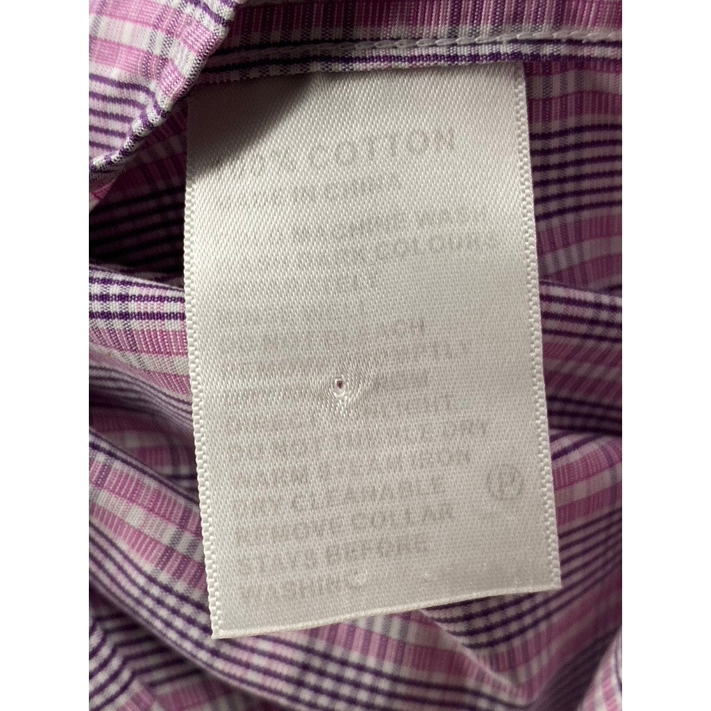 NICHOLAS JERMYN Men’s Pink Micro Plaid Slim-Fit Button-Up Long Sleeve Shirt SZ16
