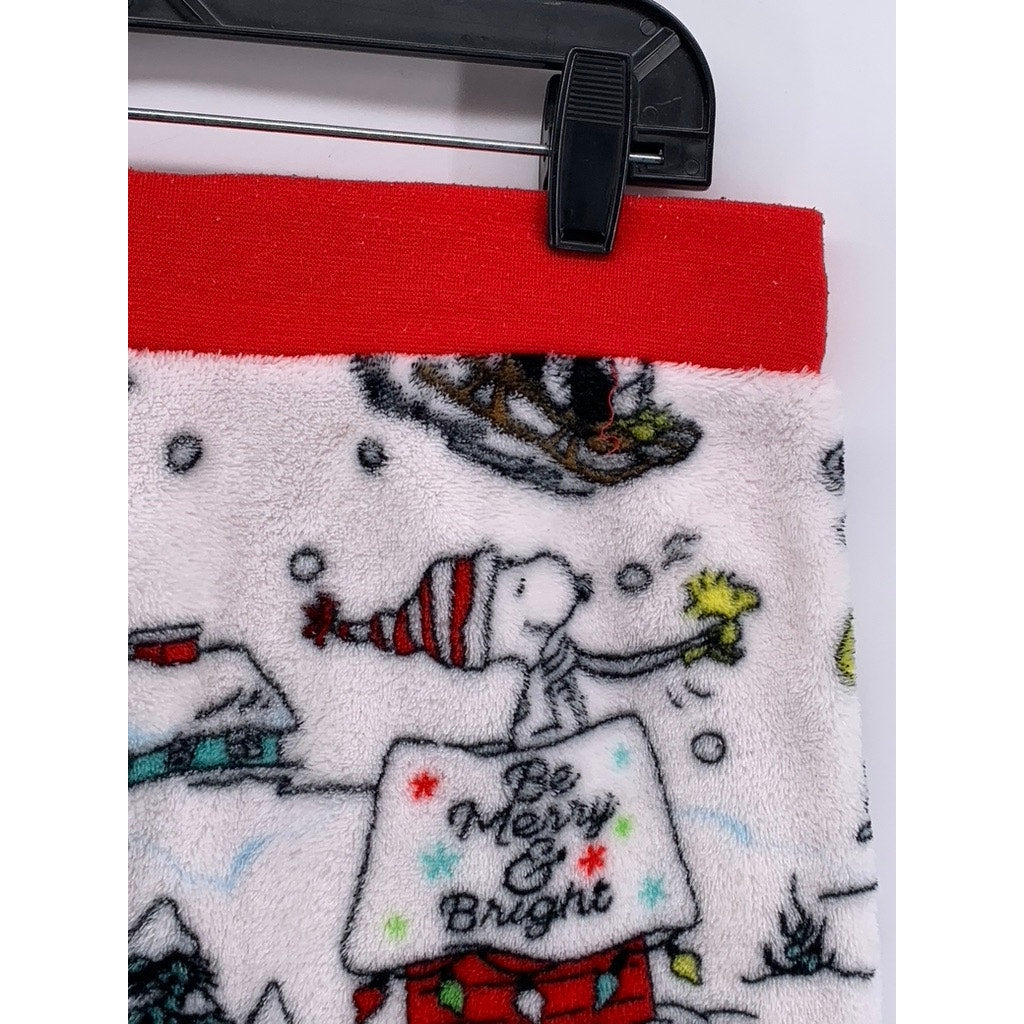 PEANUTS Women's White-Red Snoopy Christmas Printed Pajama Pants SZ L