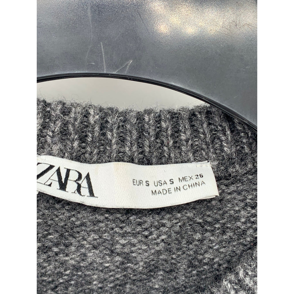 ZARA Women's Heather Gray Knit Crewneck Short Sleeve Cropped Sweater Top SZ S