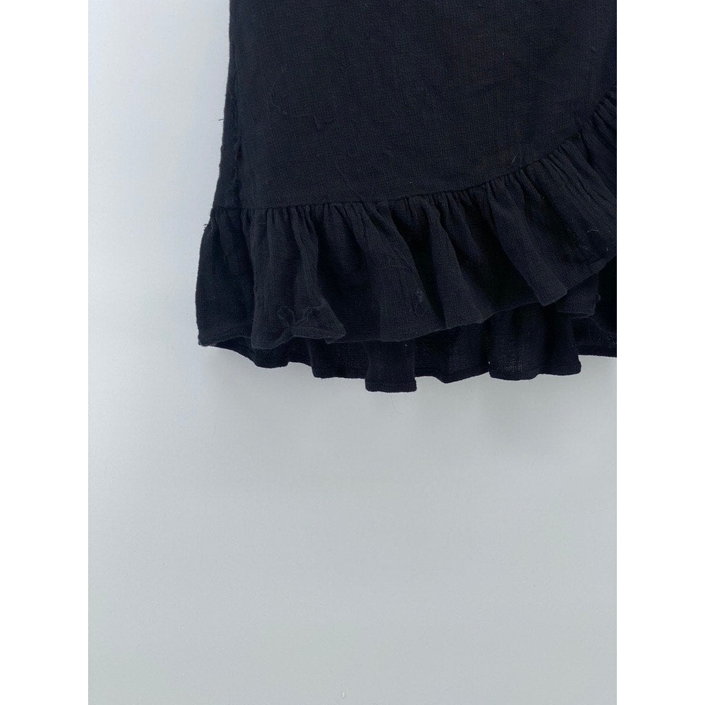 ZARA Women's Black Knit Ruffle-Trim Wrap Mini Skirt SZ XS
