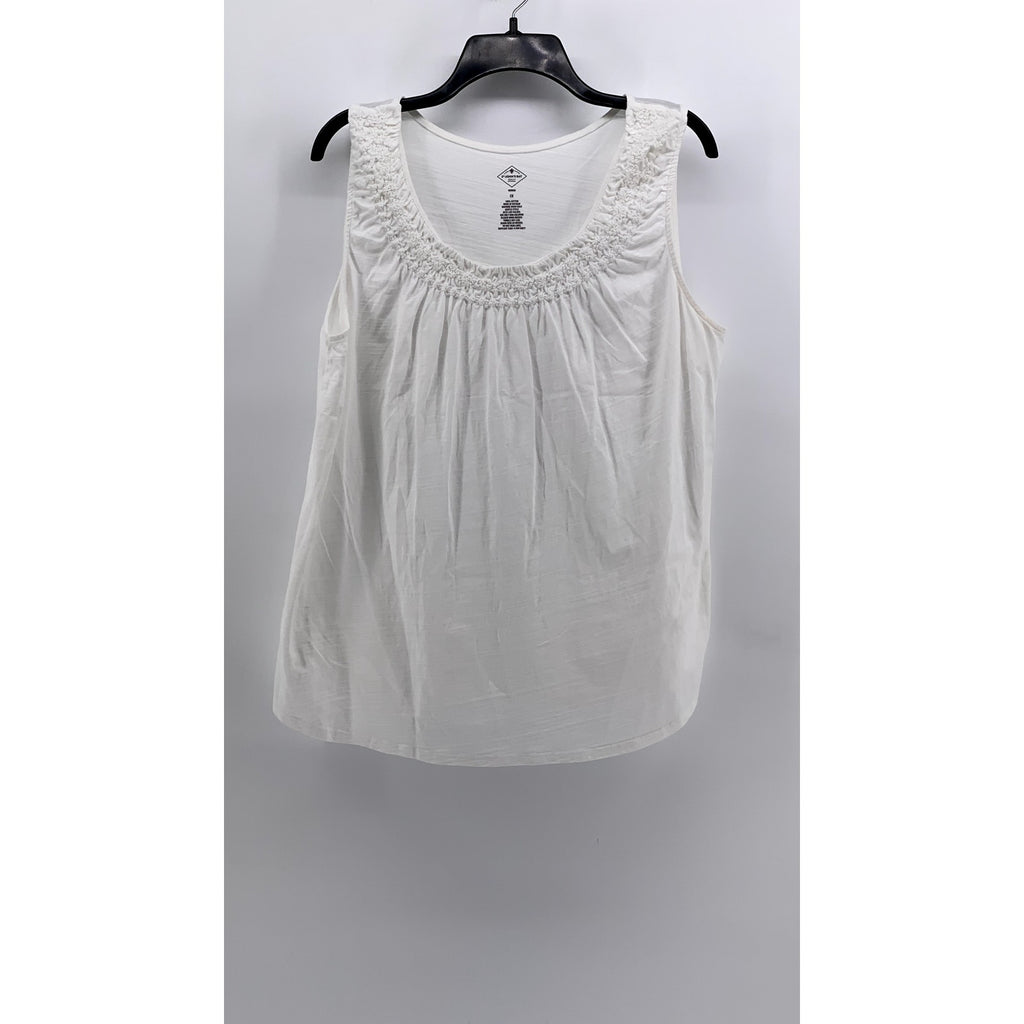 ST. JOHN'S BAY Women's Plus White Smocked Scoop-Neck Tank Top SZ 1X