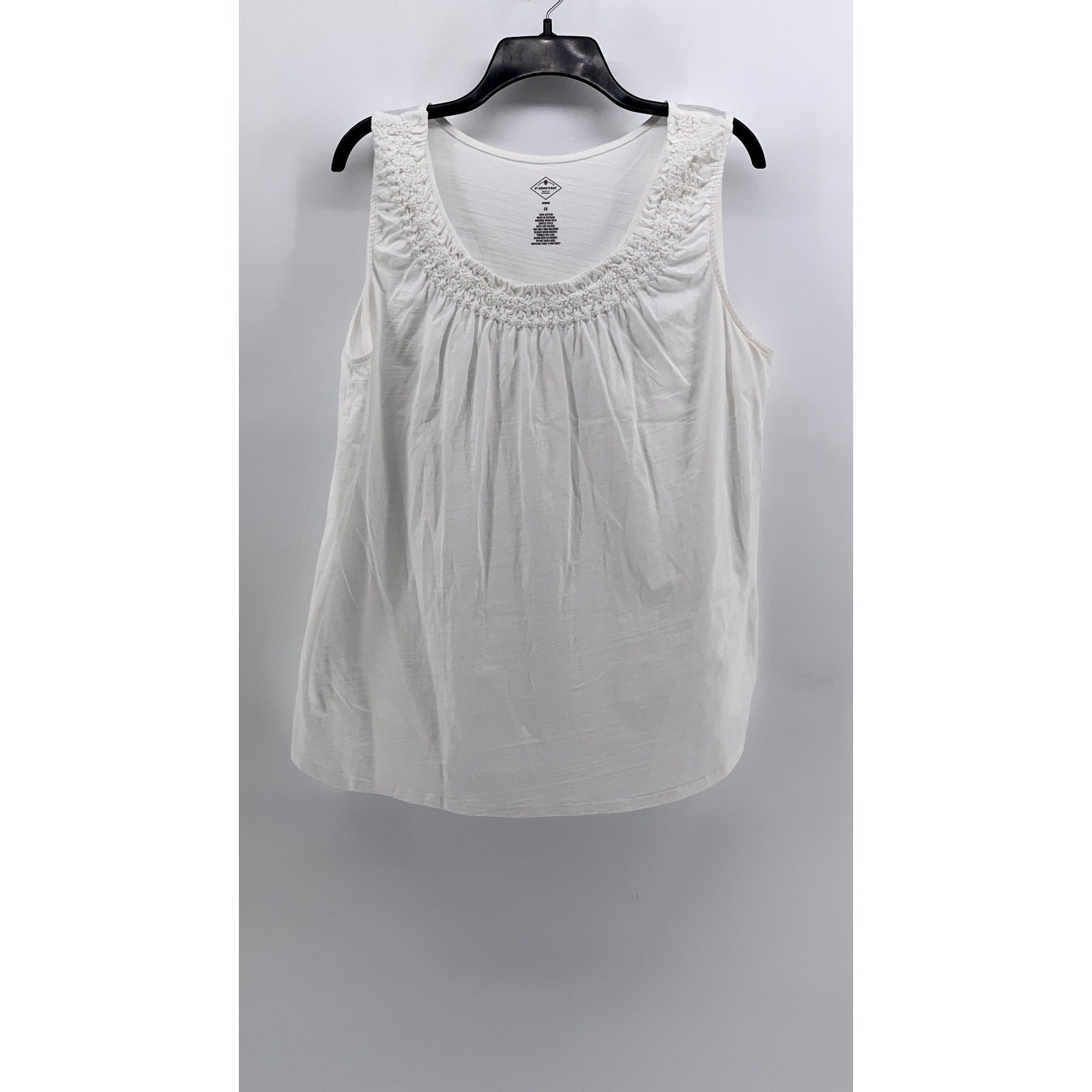 ST. JOHN'S BAY Women's Plus White Smocked Scoop-Neck Tank Top SZ 1X