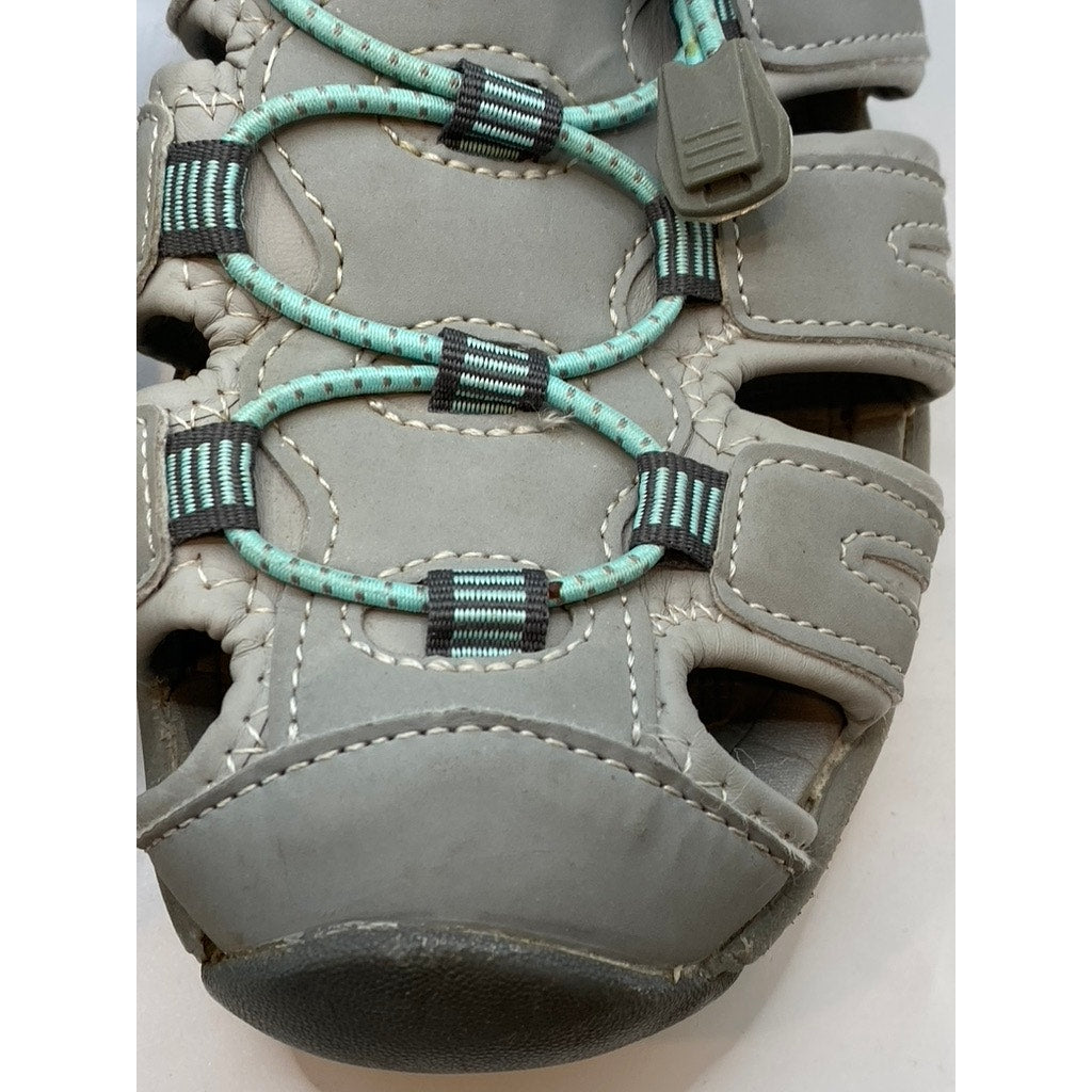 KHOMBU Women's Gray-Teal Ashley Cutout Bungee Lace-Up Heel-Strap Sandals SZ 9