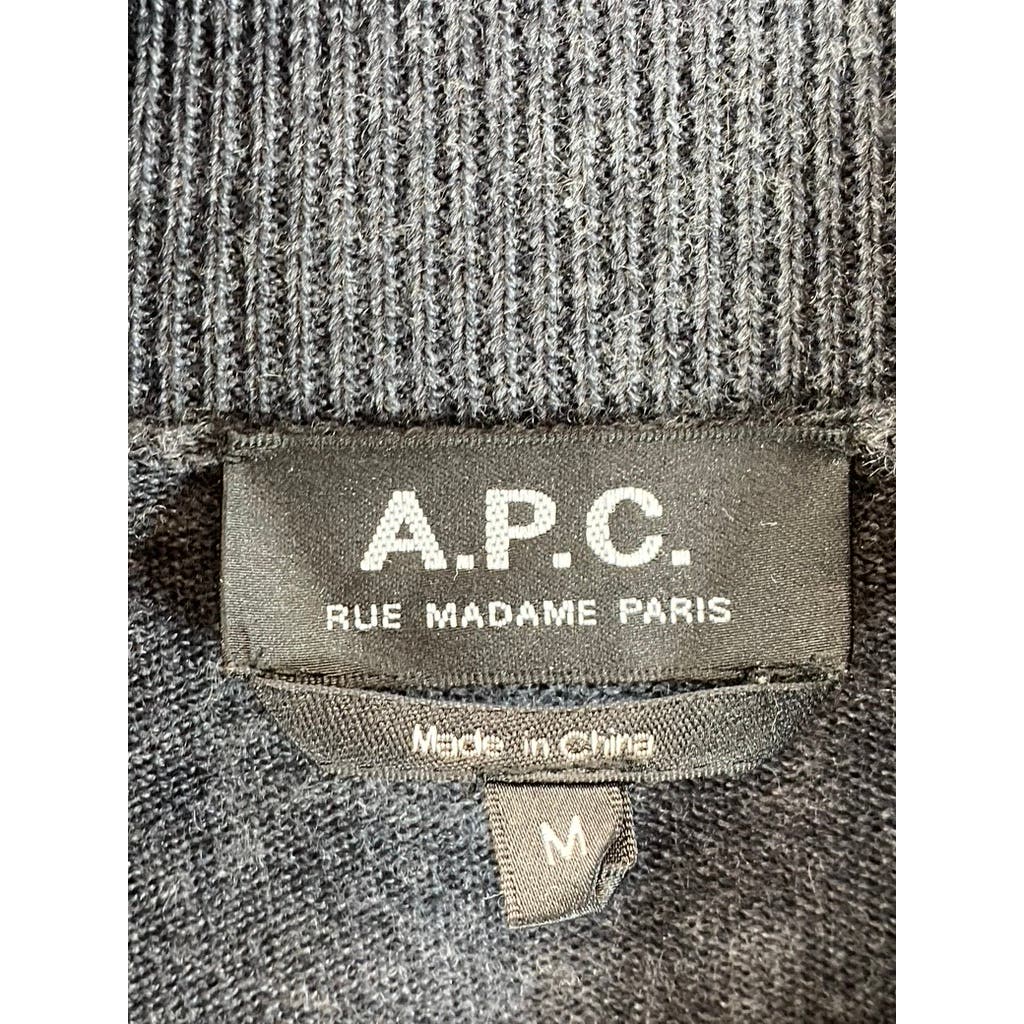 A.P.C Men's Charcoal Pullover Long Sleeve Merino Wool Mock-Neck Sweater SZ M