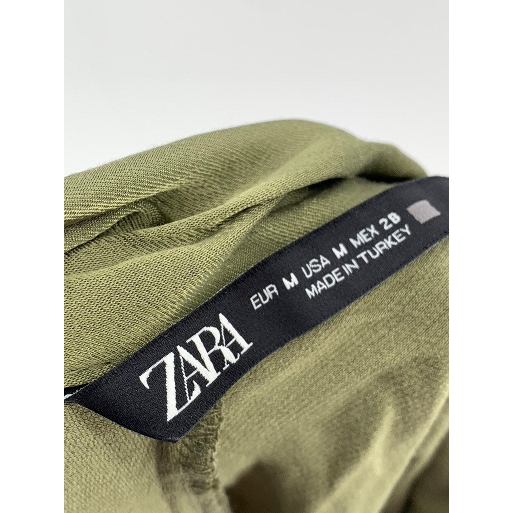 ZARA Women's Dark Green Tie-Back Flutter Sleeve Top SZ M