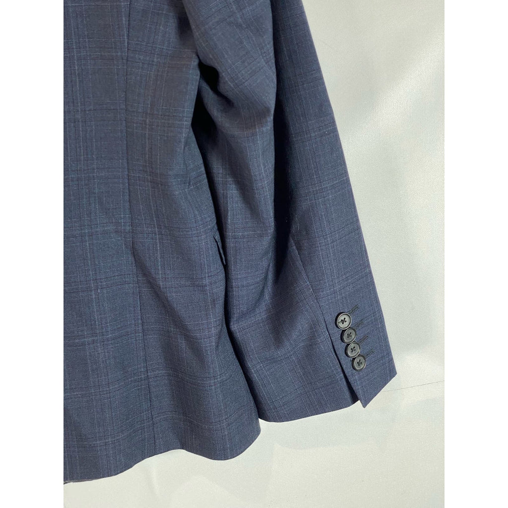 BEN SHERMAN Men's Navy Plaid Camden Tailored Skinny-Fit SBlazer SZ 44R