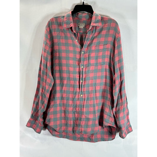 TAILORED BY J. CREW Men's Salmon Pink/Gray Plaid Button-Up Long Sleeve Shirt SZM
