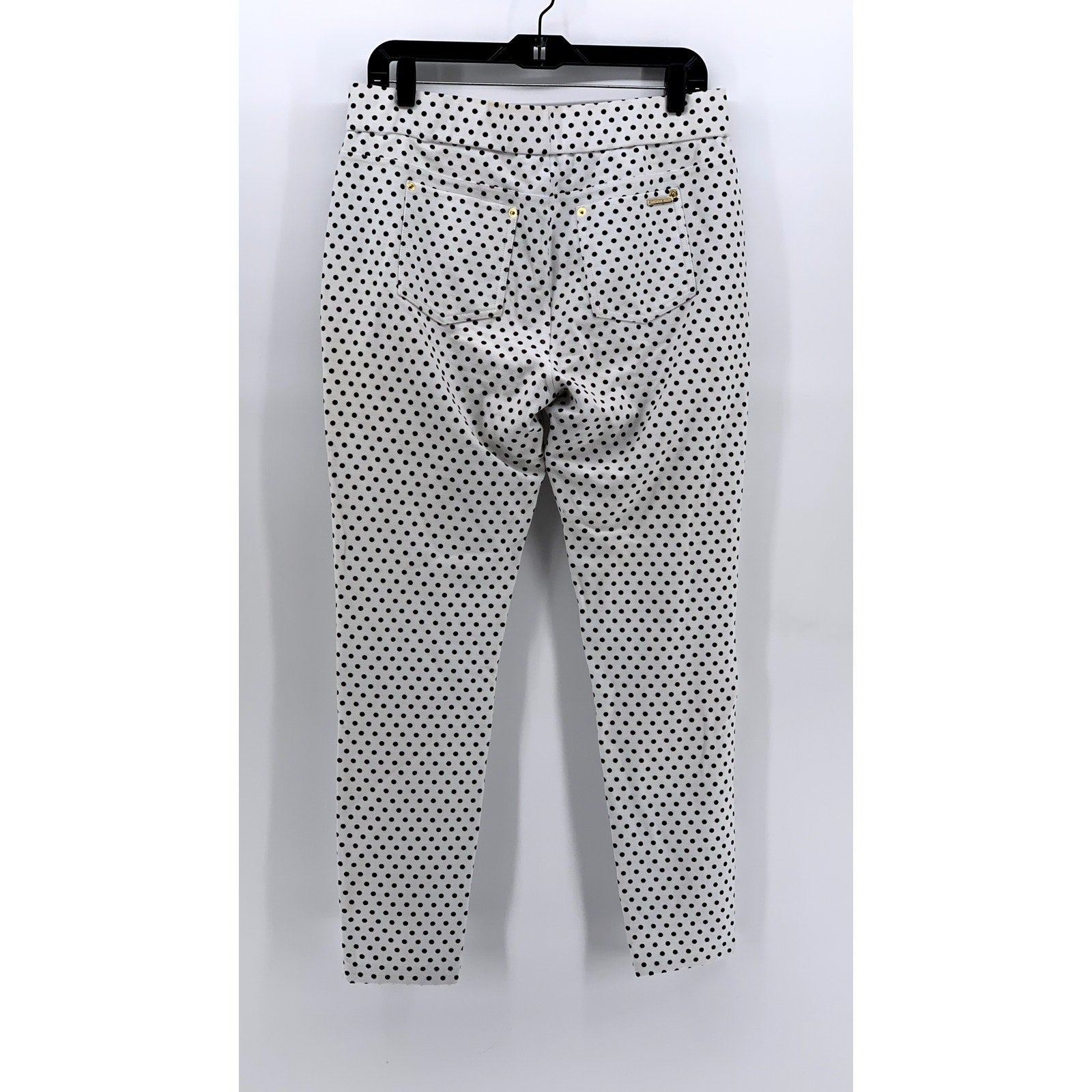 UNBRANDED Women's White-Black Polka Dot Slim Leg Pants SZ S