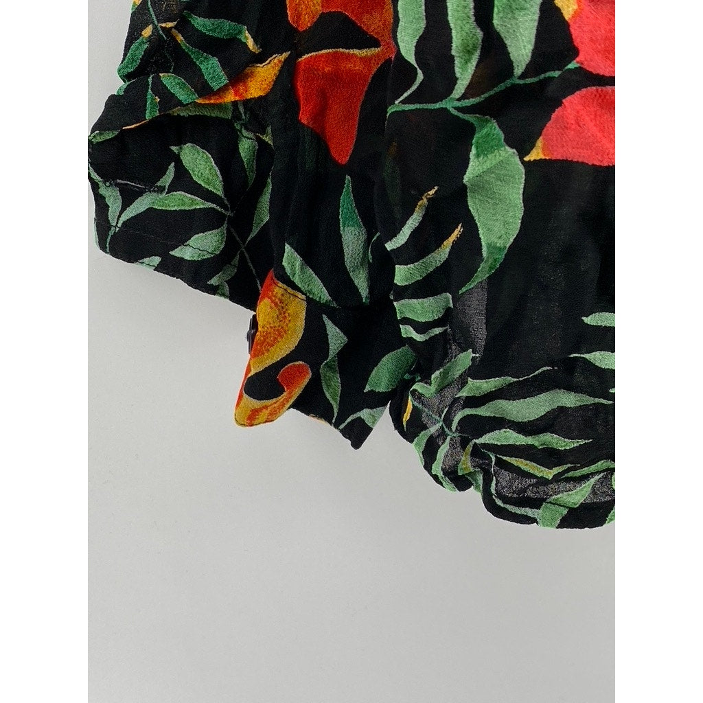 PUTUMAYO Women's Black Green Floral Regular-Fit Button-Up Long Sleeve Shirt SZXL