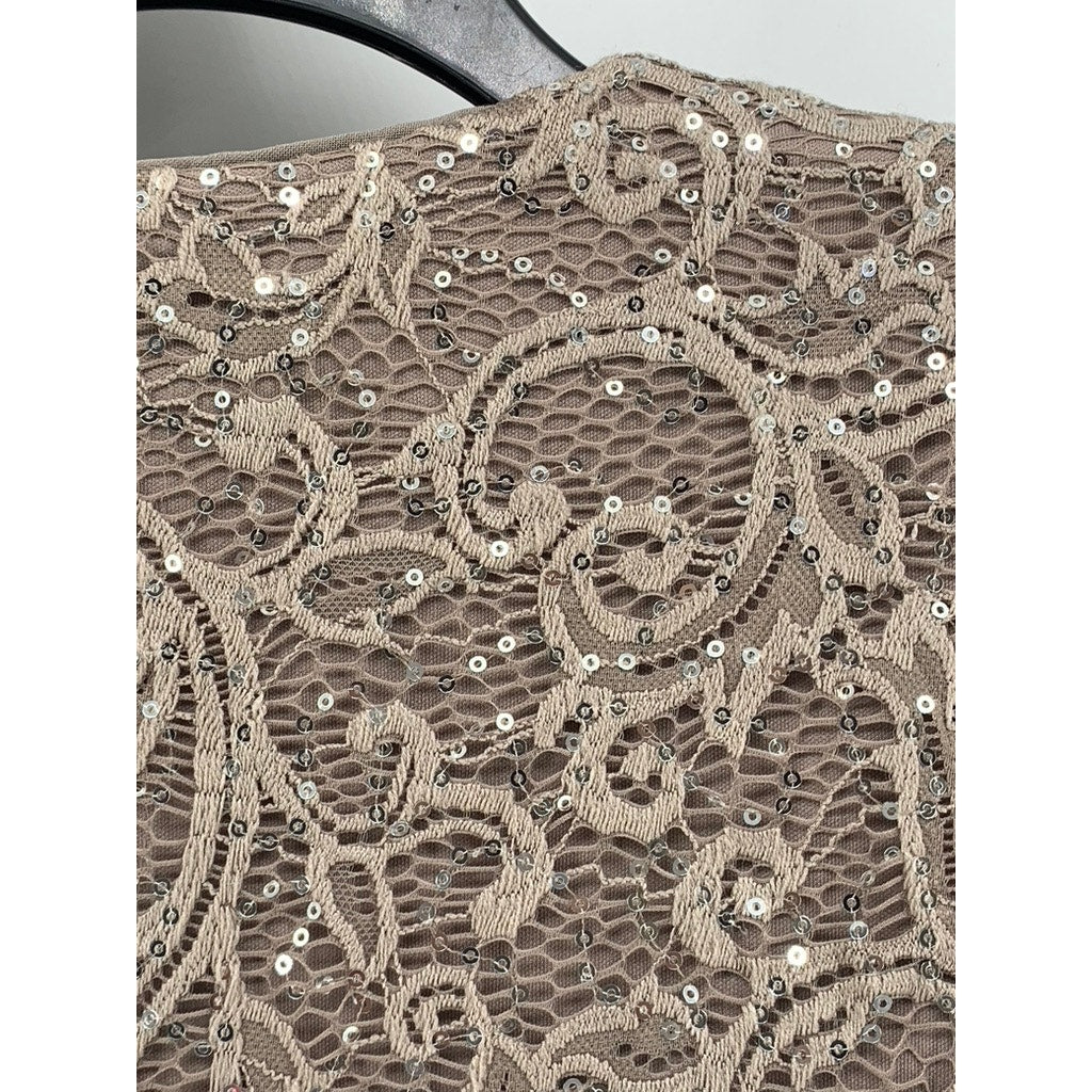 R&M RICHARDS Women's Plus Beige Sequin Embellished Lace 3/4 Sleeve Shawl SZ 18W