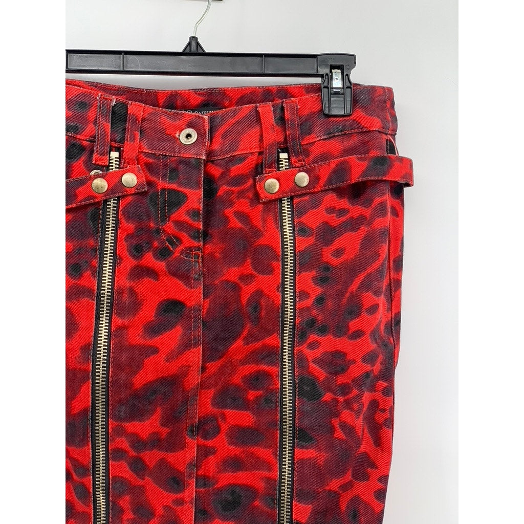 PATRIZIA PEPE Women's Red Printed Front-Zipper Straight Mini Skirt SZ 42(US6)