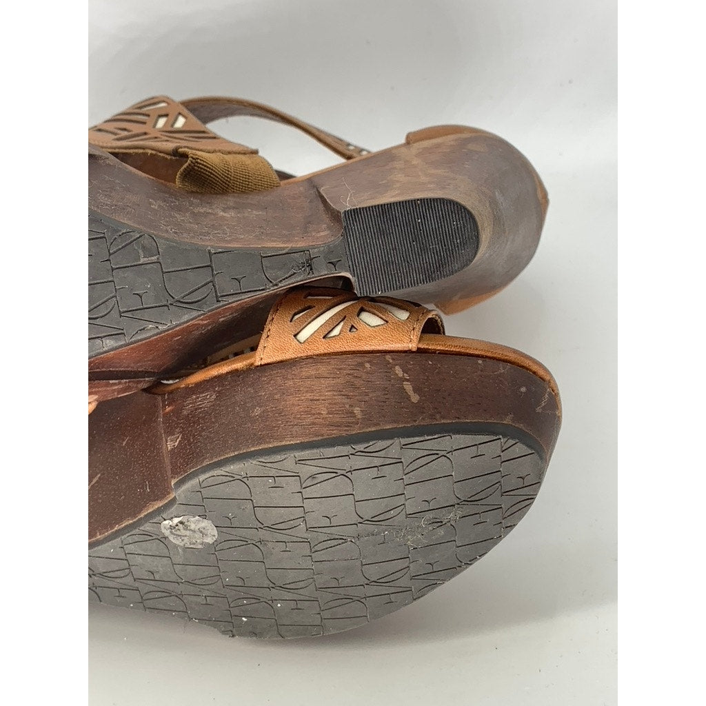 DIANE VON FURSTENBERG Women's Brown Tribal Opal Wedge Sandals SZ 6.5