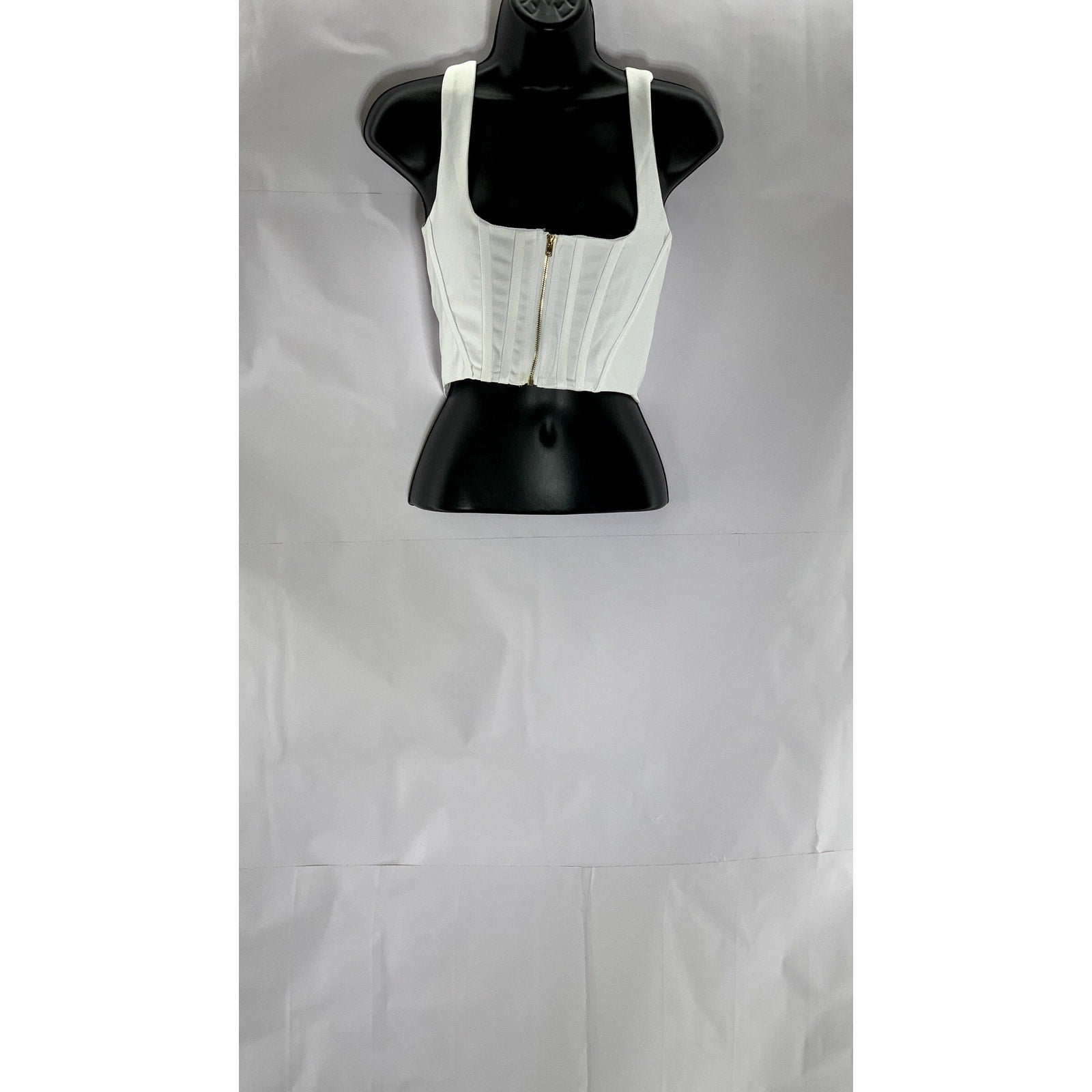 UNBRANDED Women's White Banded Straight-Neck Zip-Up Cropped Corset Top SZ S
