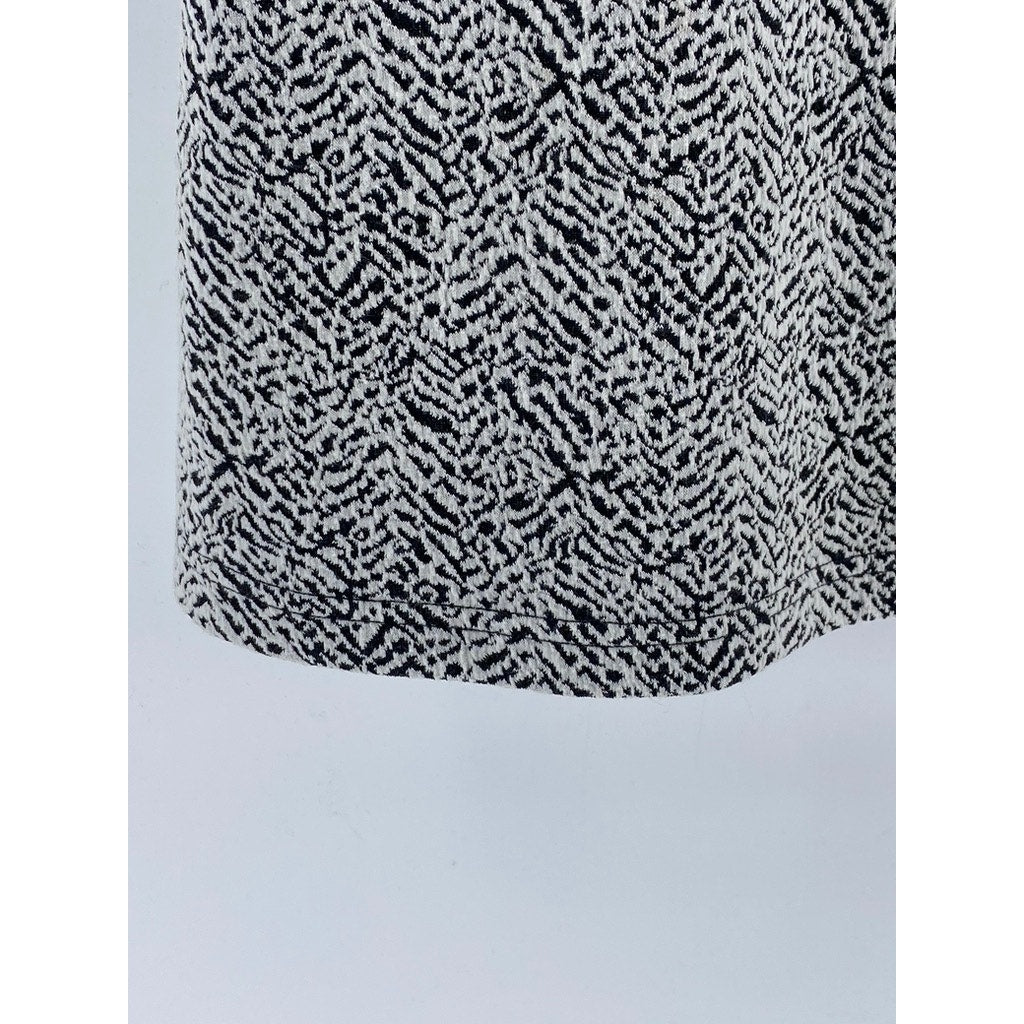 SEED Women's Black-White Printed Crewneck Short Sleeve Knee-Length Dress SZ S