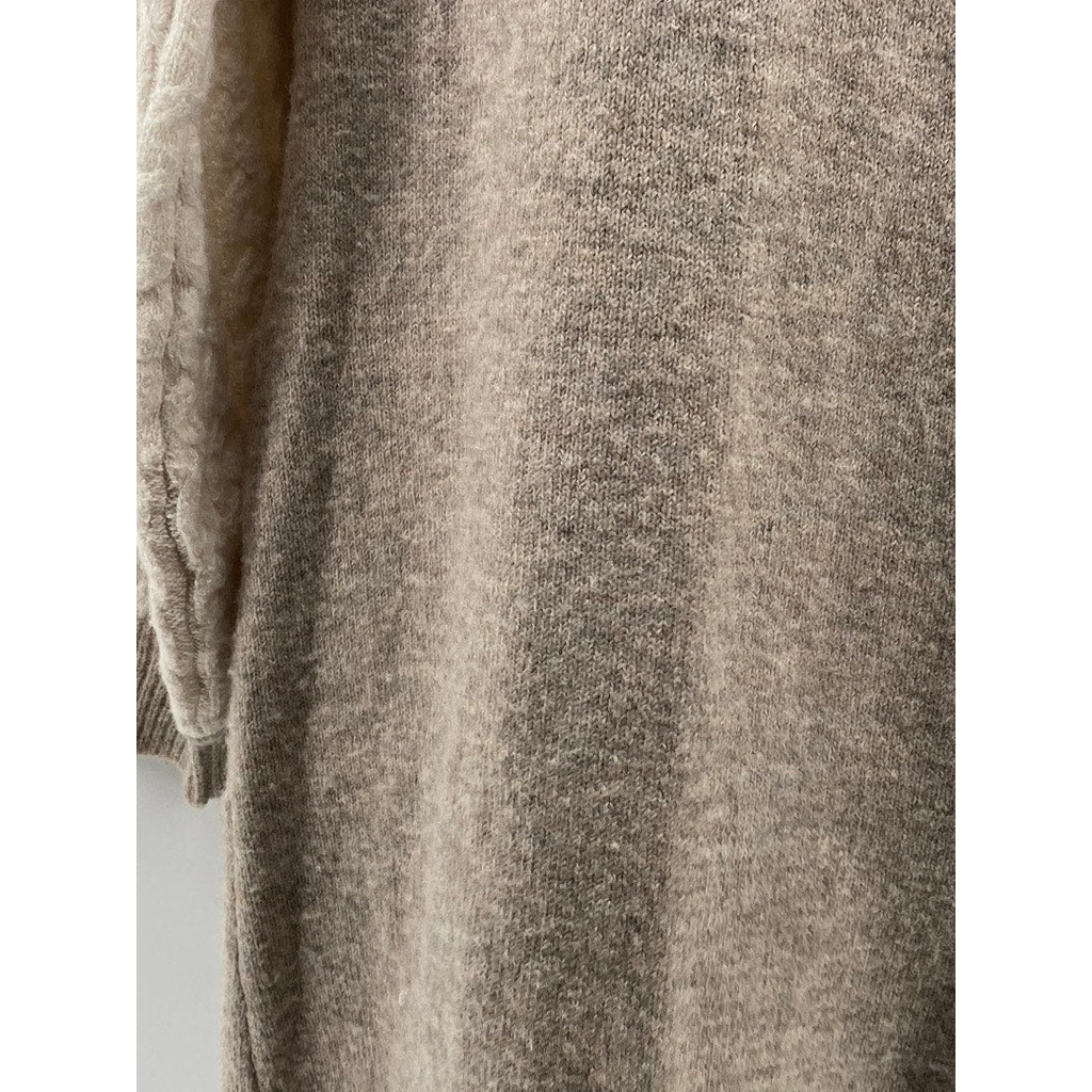 STITCHDROP Women's Beige Cable-Knit Long Sleeve Hooded Knee Sweater Dress SZ S