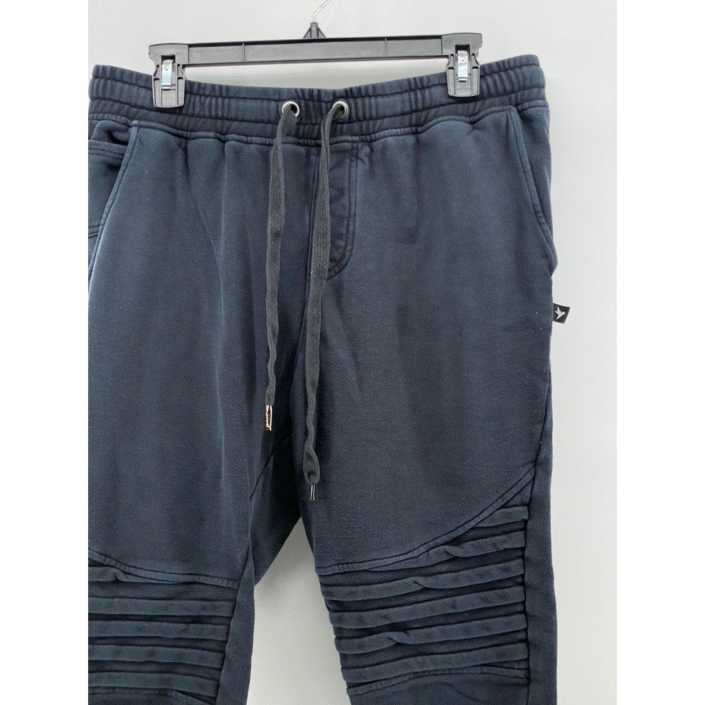 KONUS Men's Washed Black Ribbed Pull-On Drawstring Casual Jogger Pant SZ L