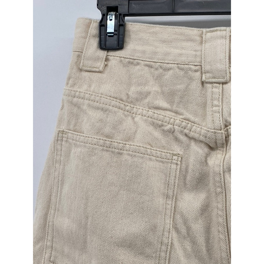 AMYWINEHOUSE Women's Beige Denim Relaxed-Fit Baggy Carpenter Pants SZ L