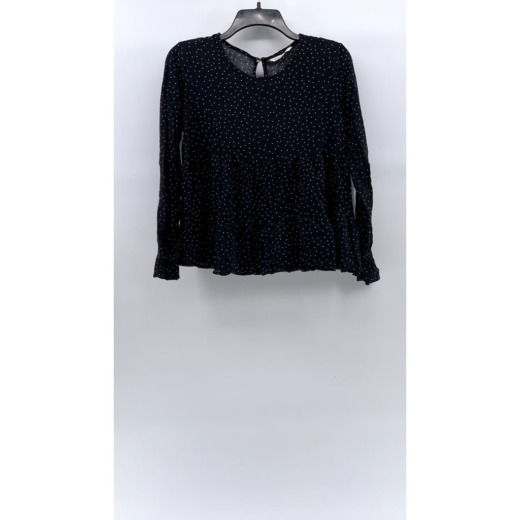 POPSUGAR Women’s Black Micro Polka Dot Long Sleeve Swing Top SZ S