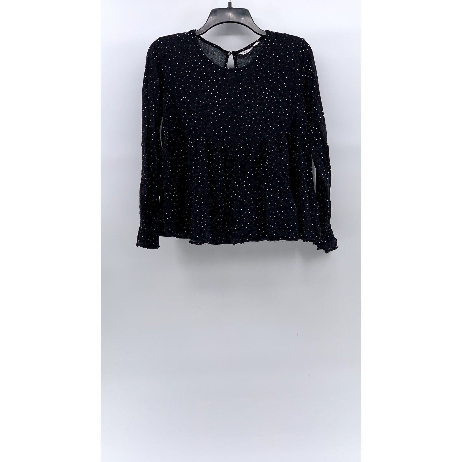 POPSUGAR Women’s Black Micro Polka Dot Long Sleeve Swing Top SZ S