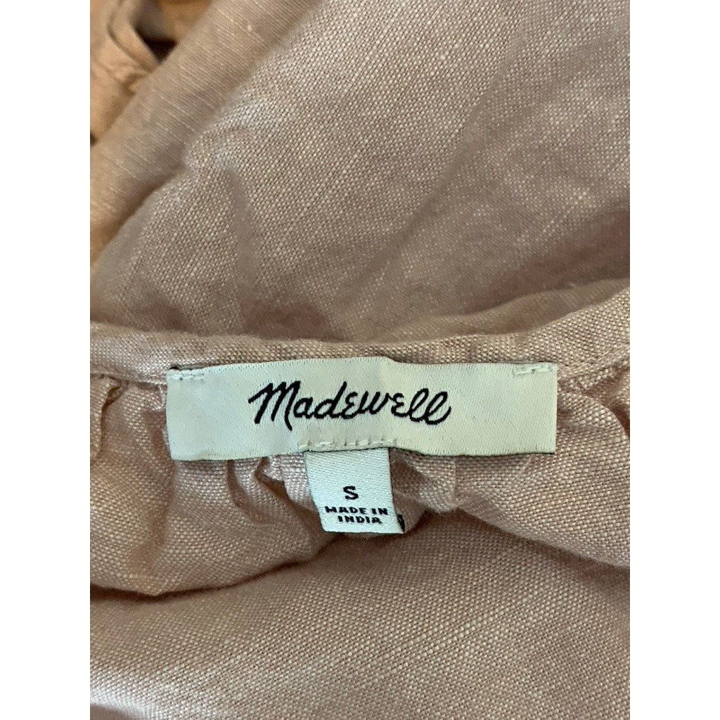 MADEWELL Women's Dusty Blush Linen-Blend V-Neck Tiered Lorelei Mini Dress SZ S