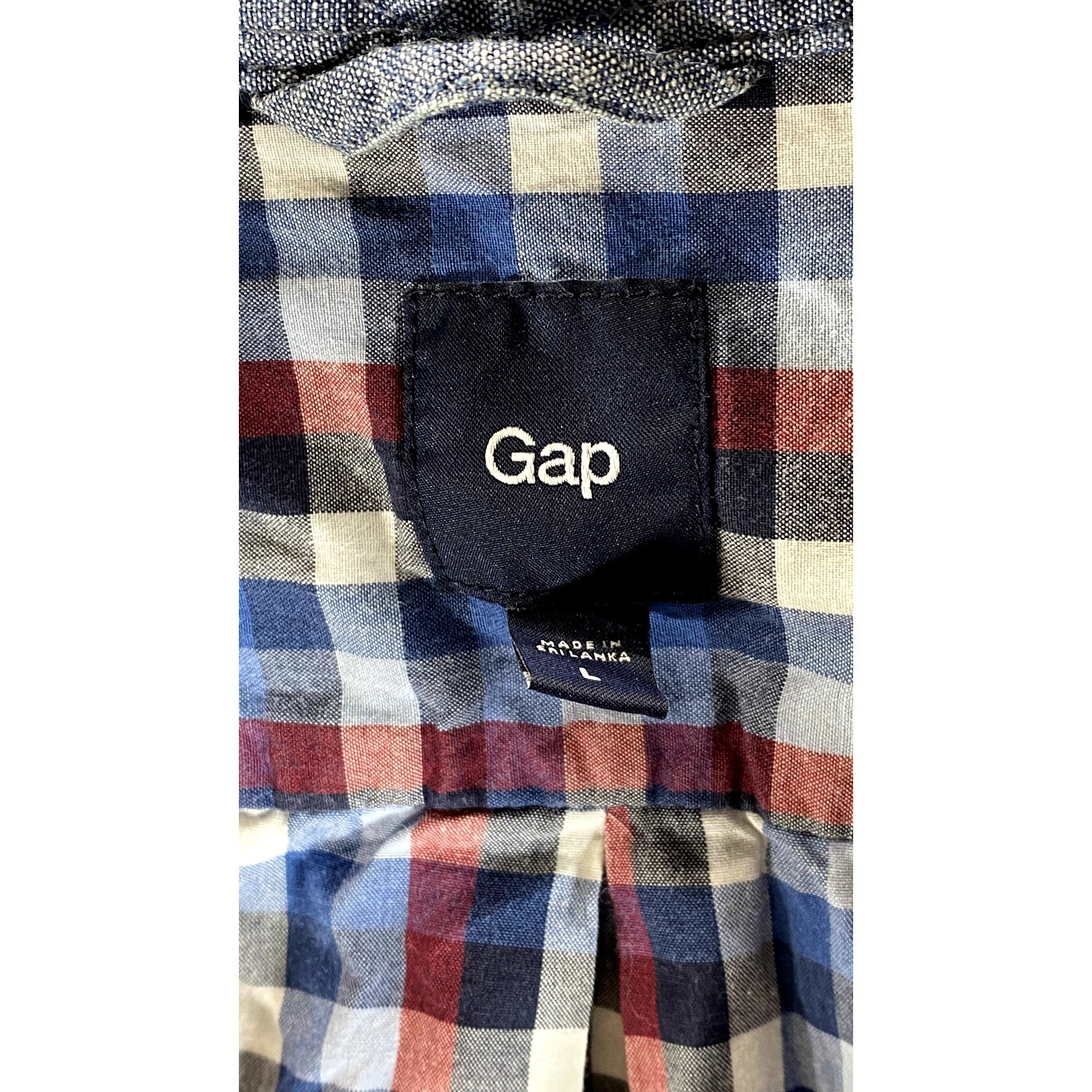 GAP Men's Multicolor Mini Check Regular-Fit Long Sleeve Button-Up Shirt SZ L