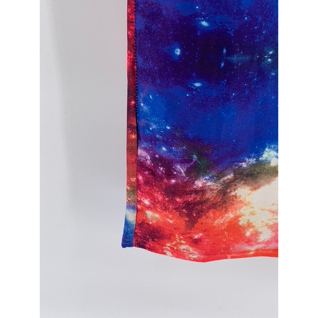OH MY LOVE Women's Purple-Blue Galaxy Print Crewneck Bodycon Midi Dress SZ XS
