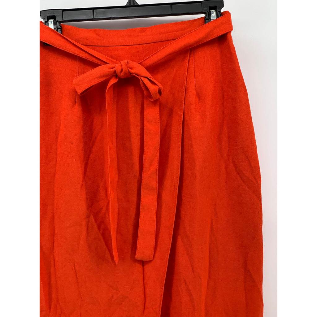 RIVER ISLAND Women's Orange Solid Side-Slit Belted Pencil Midi Skirt SZ 8