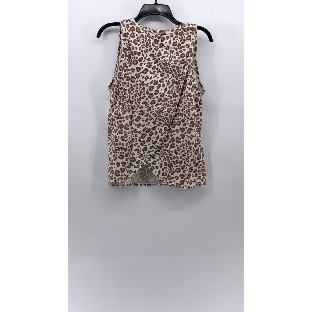 DOLAN Women's White-Brown Cheetah Print Scoop-Neck Sleeveless Top SZ M