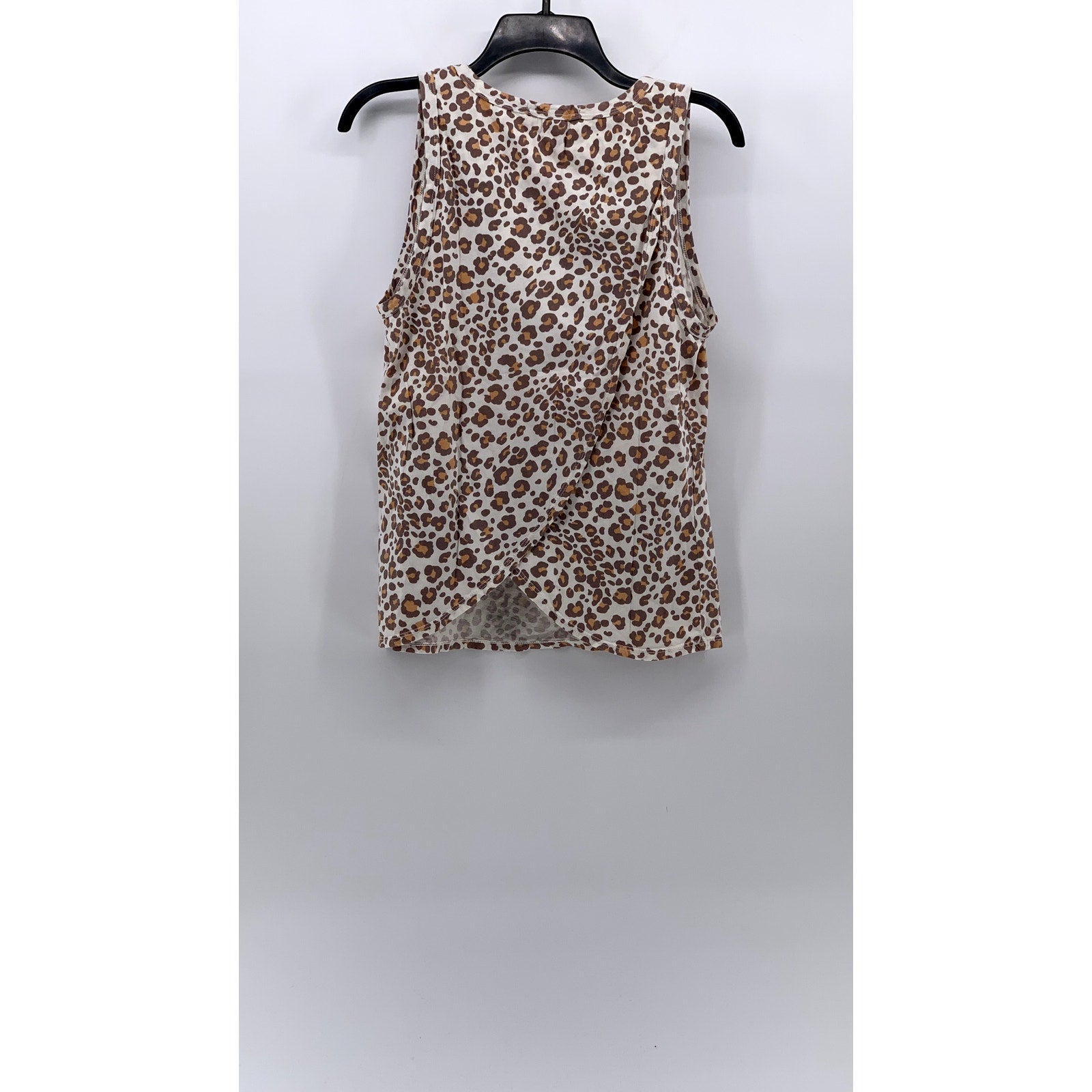 DOLAN Women's White-Brown Cheetah Print Scoop-Neck Sleeveless Top SZ M