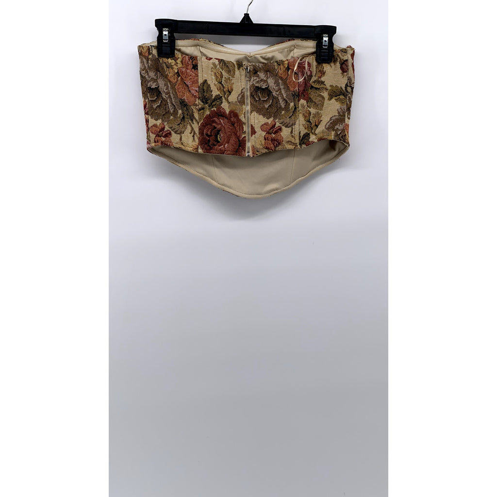 ISALIS Women's Tan Floral Print Strapless Crop Top SZ S