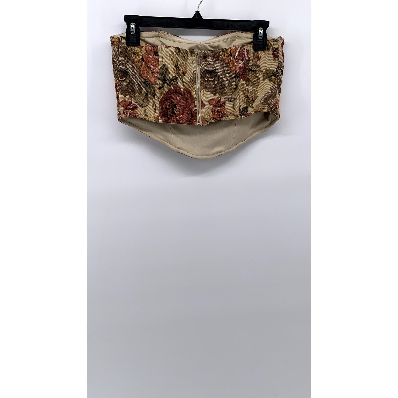 ISALIS Women's Tan Floral Print Strapless Crop Top SZ S