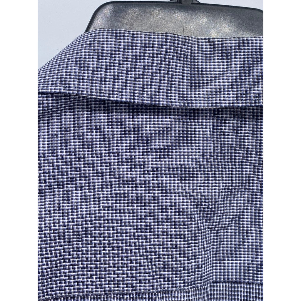 CALVIN KLEIN Men's Blue Micro-Check Regular-Fit Button-Up Long Sleeve Shirt SZ M