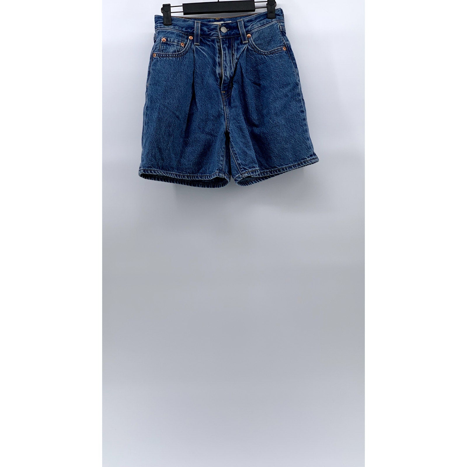 LEVI’S Women’s Dark Blue Straight-Leg High-Rise Ribcage Bermuda Shorts SZ 24