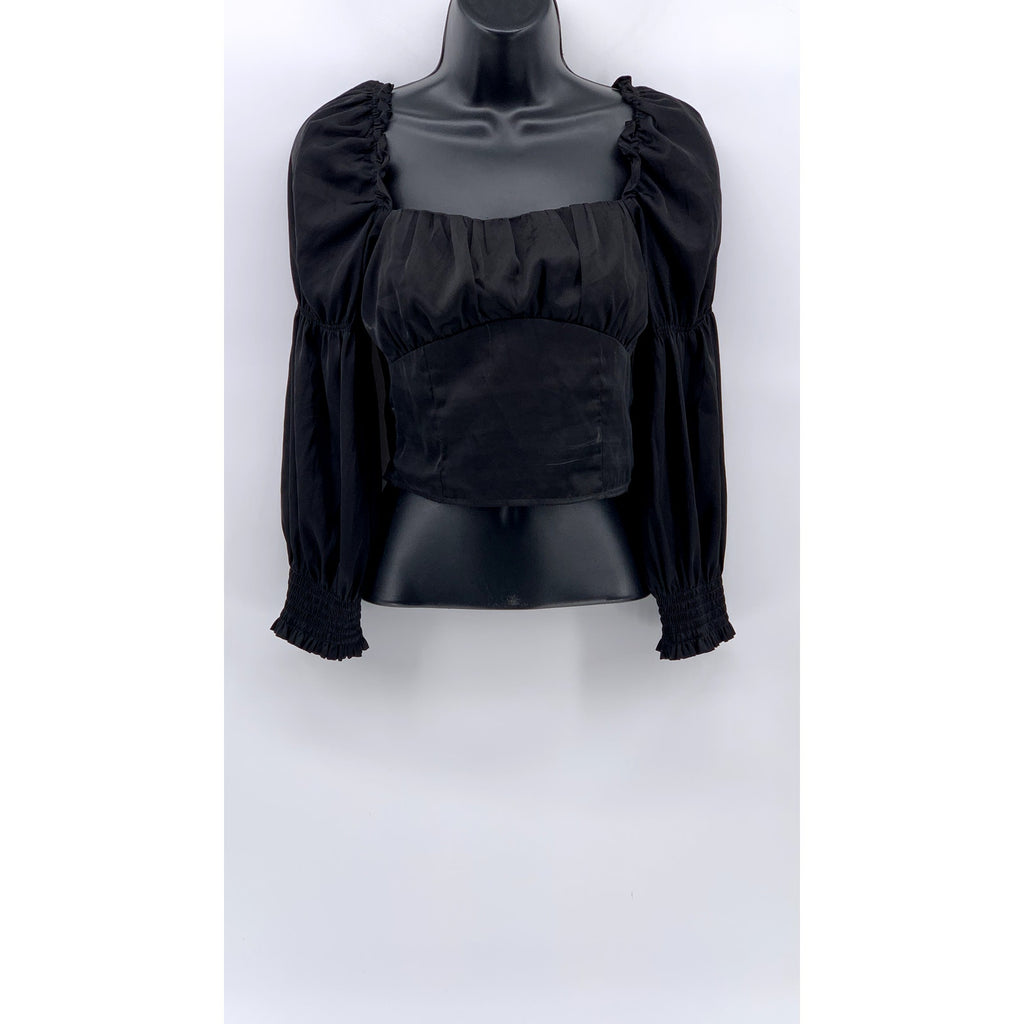 DIVIDED By H&M Women's Black Puff Long Sleeve Corset Crop Top SZ 2