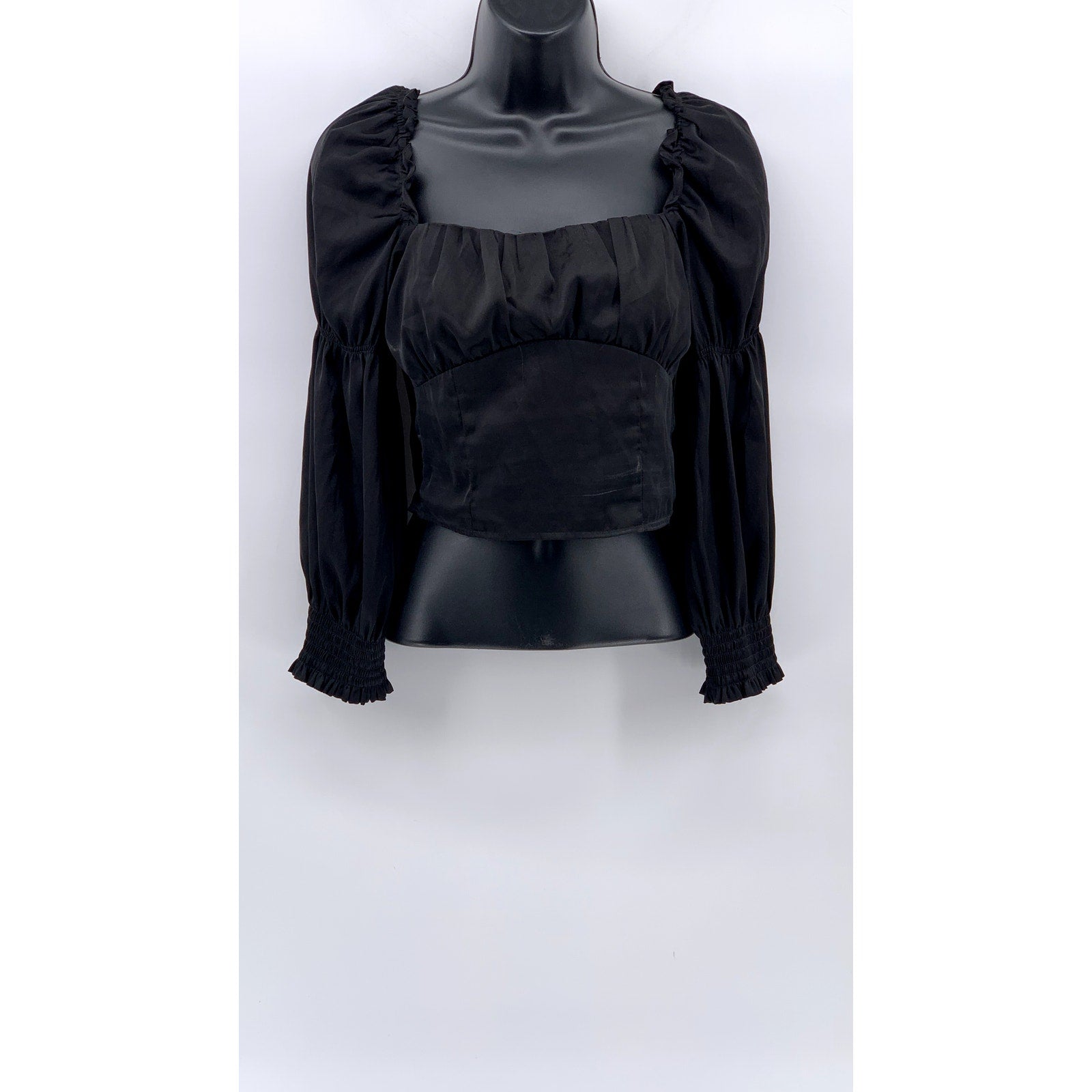 DIVIDED By H&M Women's Black Puff Long Sleeve Corset Crop Top SZ 2