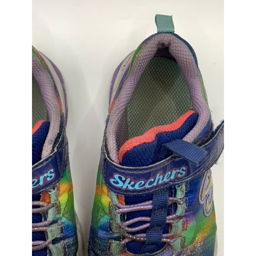 SKECHERS Little Girls' Blue-Multi Tie-Dye Coastline Running Shoes SZ 12