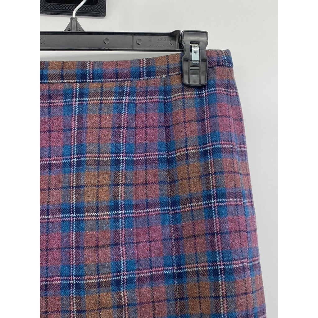 UNBRANDED Women's Blue-Purple Plaid A-Line Knee Length Skirt SZ S