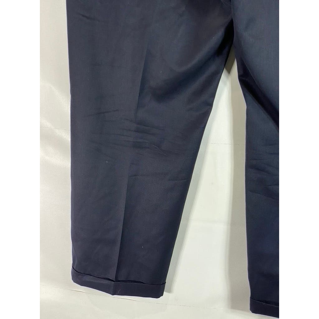 LANDS' END Men's Long Navy Comfort Waist Pleated Wool Cuffed Pant SZ 44L