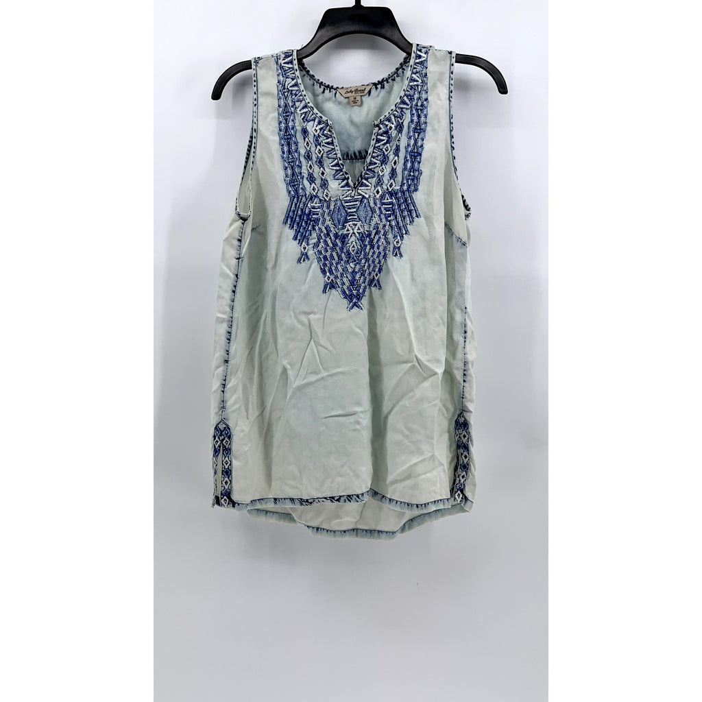 LUCKY BRAND Women's Blue Embroidered Split-Neck Tank Top SZ M